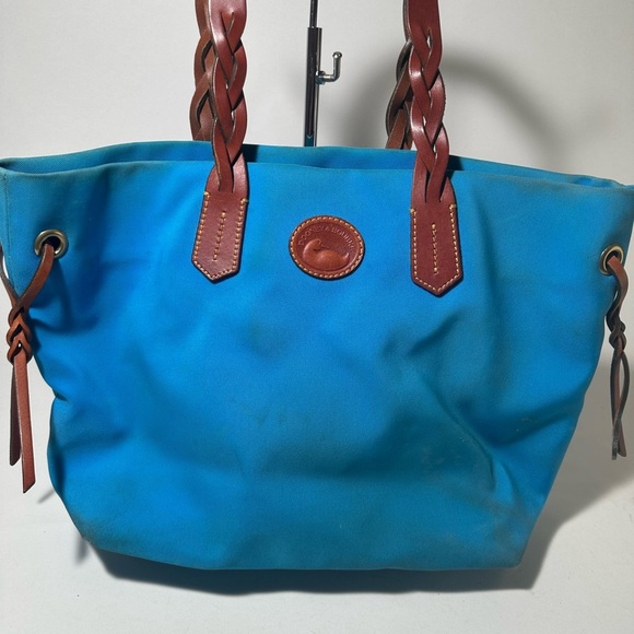 Dooney & Bourke Turquoise Blue Tote with Brown Leather Accents - Picture 2 of 9
